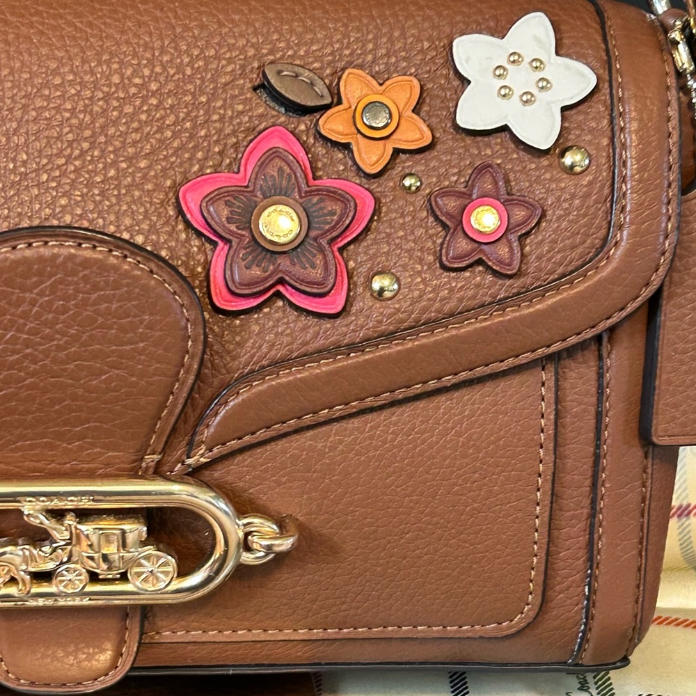 COACH Jade Pebble Leather w/Daisy Appliqués 2Way Shoulder/XBody Bag - Picture 4 of 12